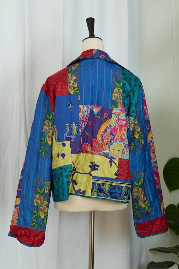 Vintage Patchwork Quilted Silk Jacket – Colorful … - image 2