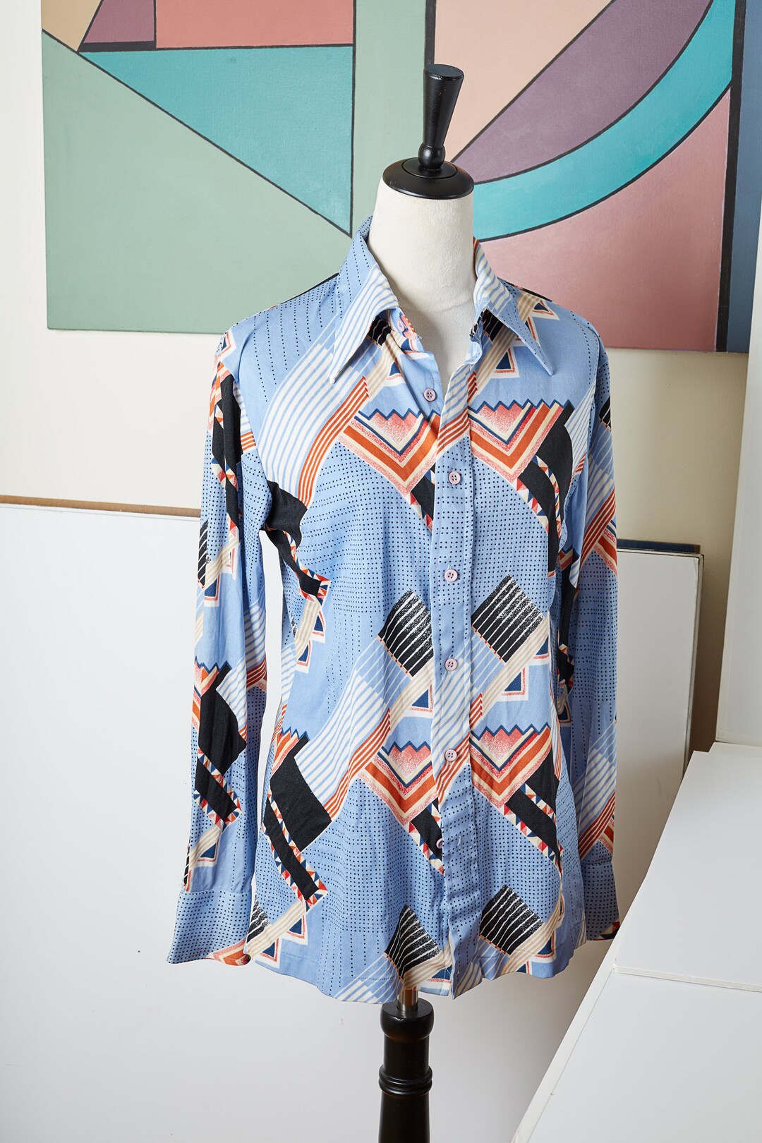 Vintage 70s Button Down Collared Long Sleeve Shirt by HUKAPOO Amazing