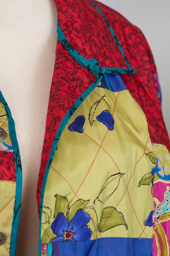 Vintage Patchwork Quilted Silk Jacket – Colorful … - image 5