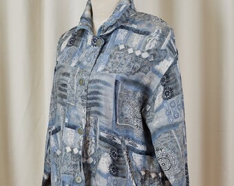 Vintage 80s Bandana Blue Silk Jacket in size small