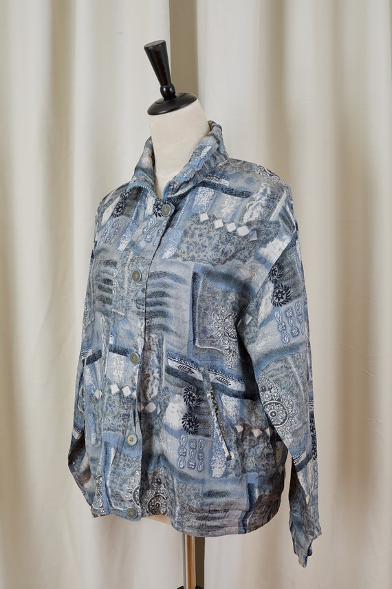 Vintage 80s Bandana Blue Silk Jacket in size small