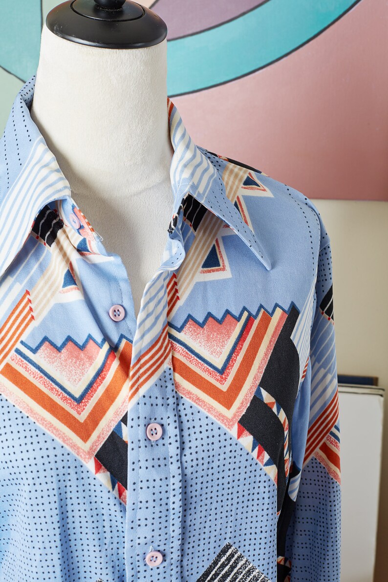 Vintage 70s Button Down Collared Long Sleeve Shirt by HUKAPOO Amazing