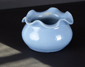 Wavy Edge Handmade Ceramic Bowl in beautiful light blue