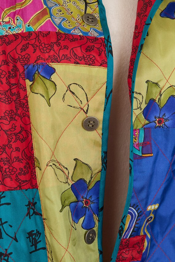Vintage Patchwork Quilted Silk Jacket – Colorful … - image 8