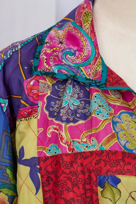 Vintage Patchwork Quilted Silk Jacket – Colorful … - image 4