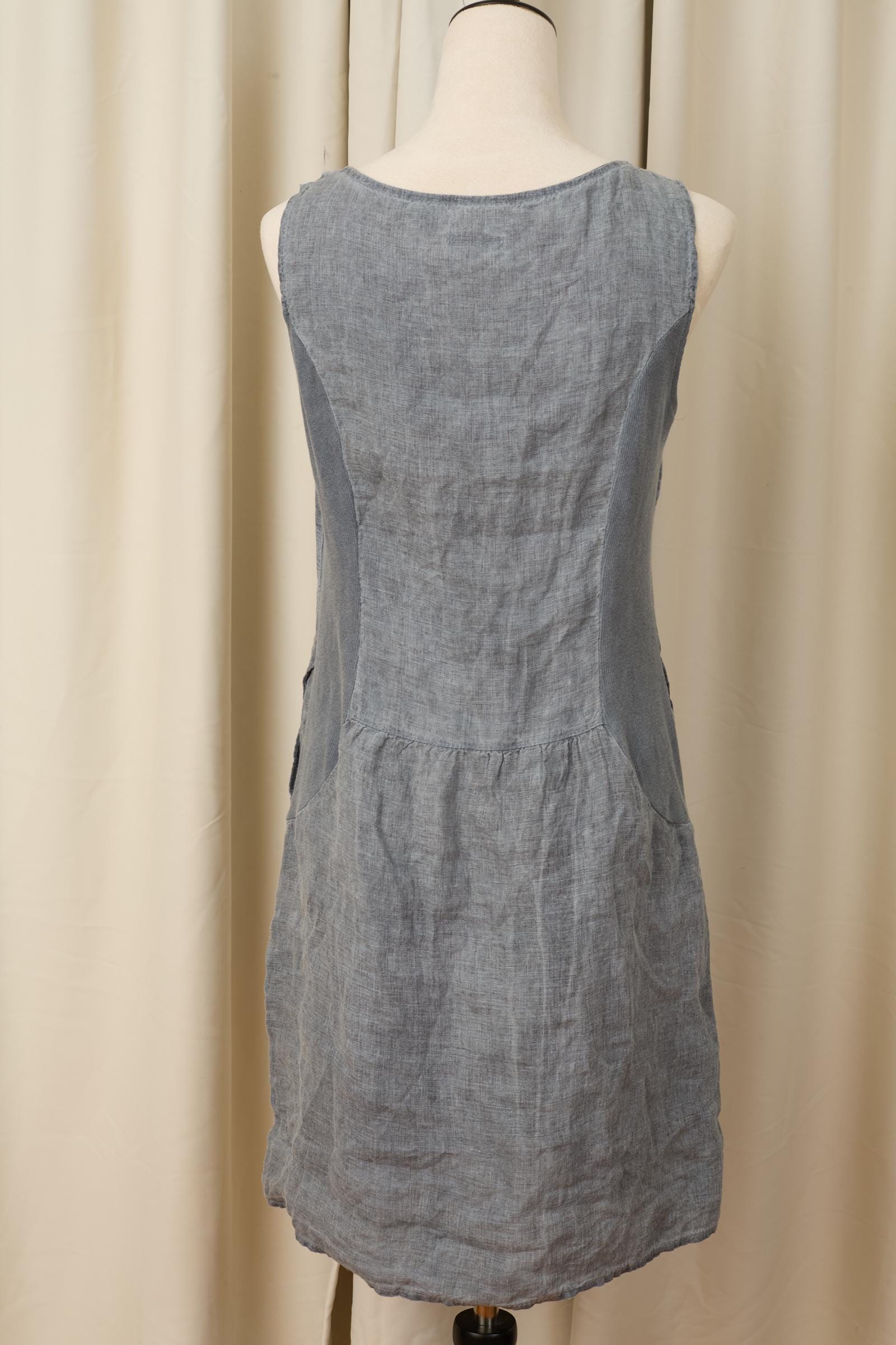 100% Linen Dress with Floral Embroidery - Made in Italy - Sleeveless Small by Lina Tomei