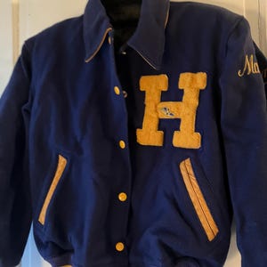 Chaqueta vintage de lana con letras de los años 70