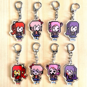 Doki Doki Literature Club 8-Bit Style Double Sided Acrylic Charms Set | Monika, Sayori, Natsuki, and Yuri|