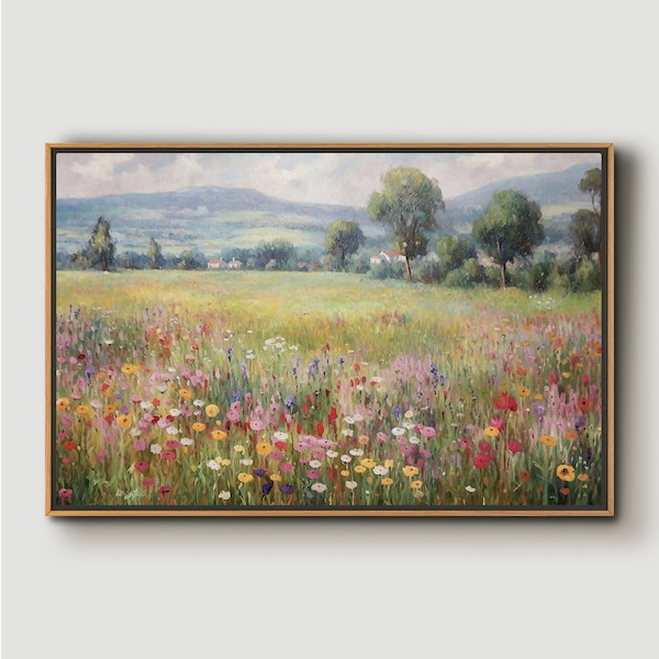 Wildflower Field Landscape Art Print: Framed Nature Gallery Wall Art