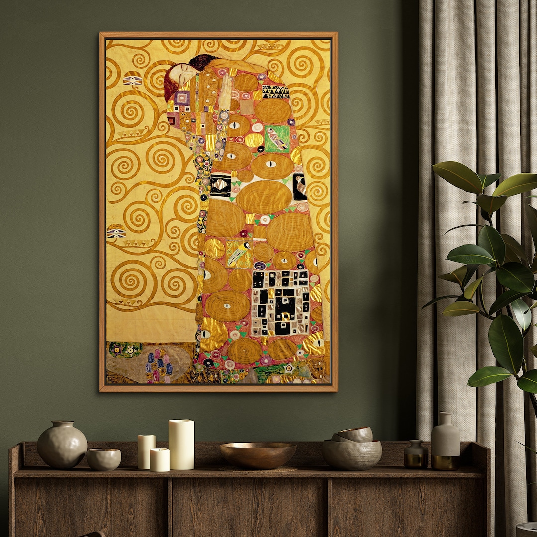 The Kiss by Gustav Klimt Wall Art Print, Nature Framed Large Gallery ...
