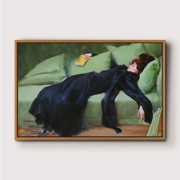 Decadent young woman,Ramon Casas,Modern Large Wall Art Print, Nature Framed Large Gallery Art,Minimalist Wall Decor for living room,Bedroom
