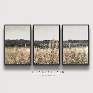 Wildflower Field Triptych: Rustic Landscape Framed Canvas Art Print - Etsy