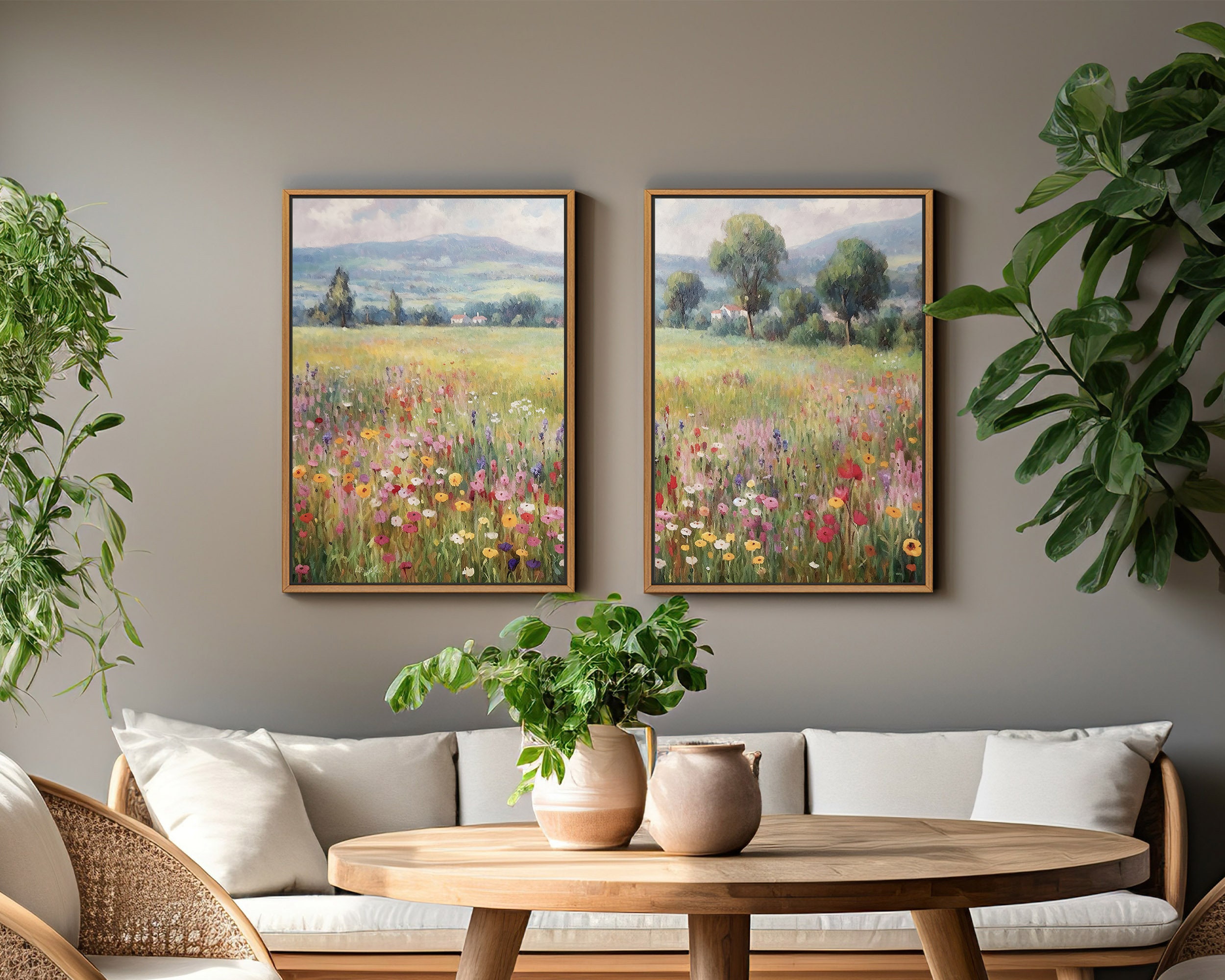 Wildflower Landscape Canvas Print Set of 2: Framed Nature Wall Art - Etsy