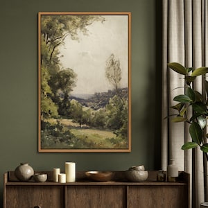 Vintage Forest Landscape Framed Canvas Print: Nature Wall Art