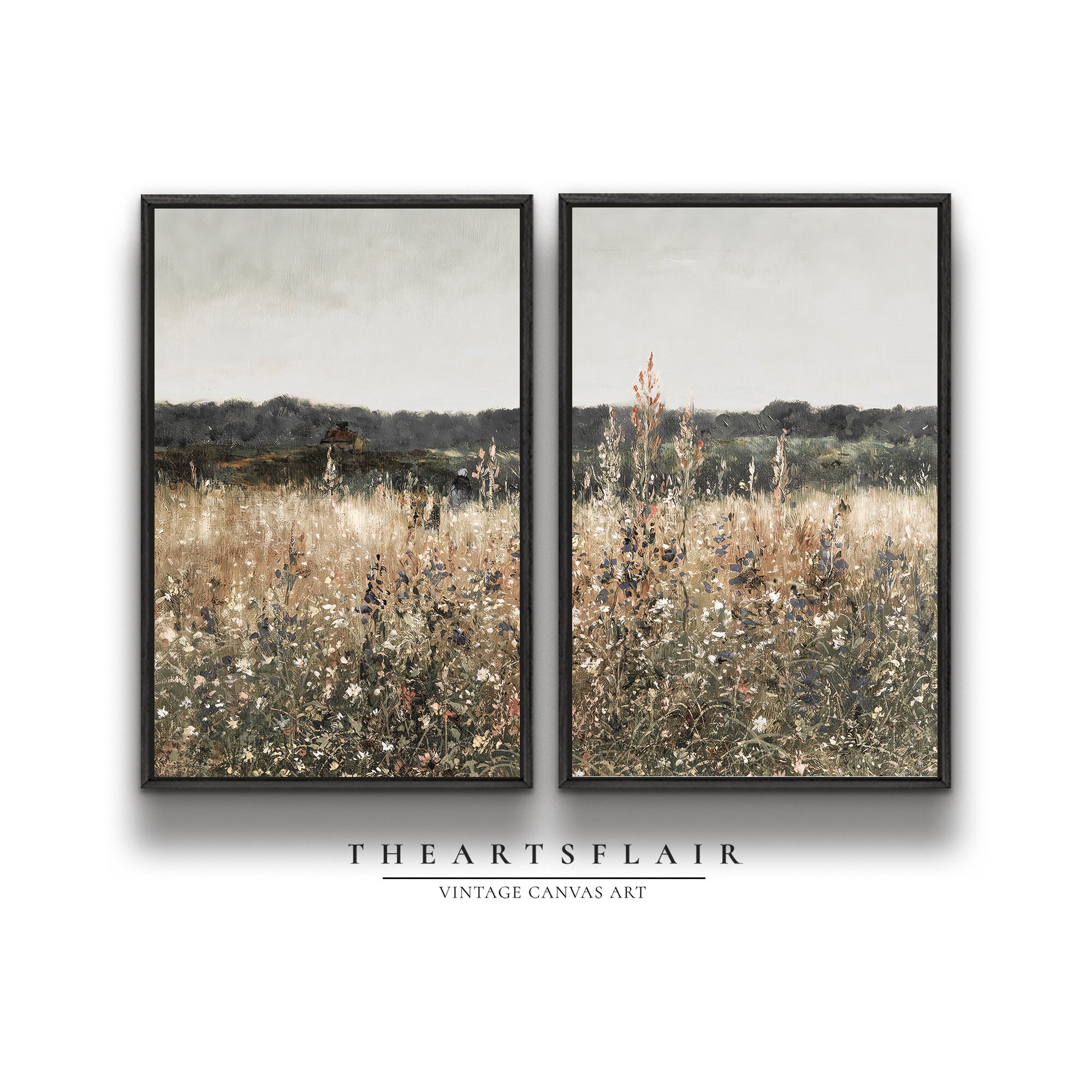 Wildflower Field Canvas Print Set of 2: Rustic Landscape Wall Decor - Etsy