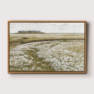 White Flower Field Canvas Print: Vintage Rustic Landscape Wall Art