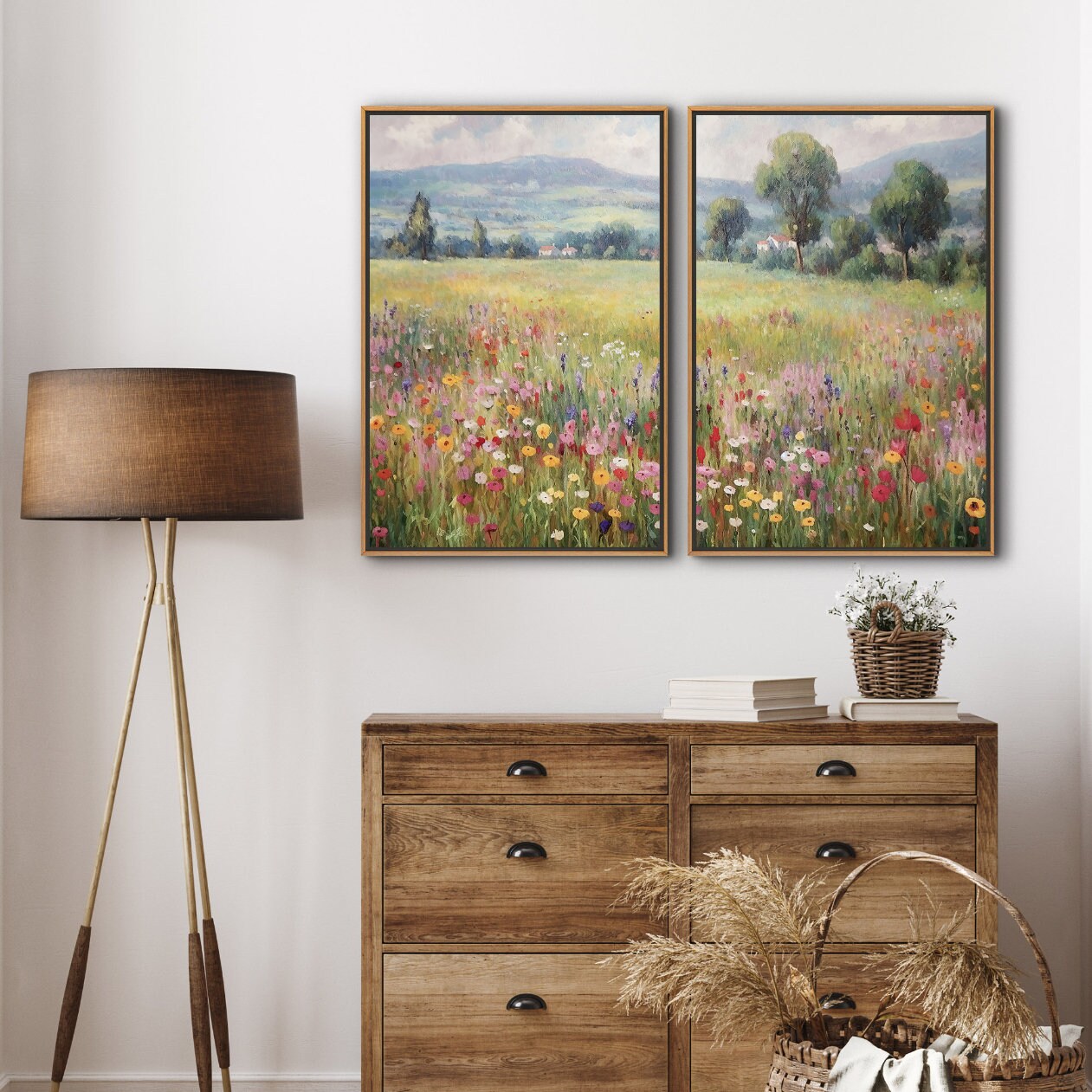 Wildflower Landscape Canvas Print Set of 2: Framed Nature Wall Art - Etsy