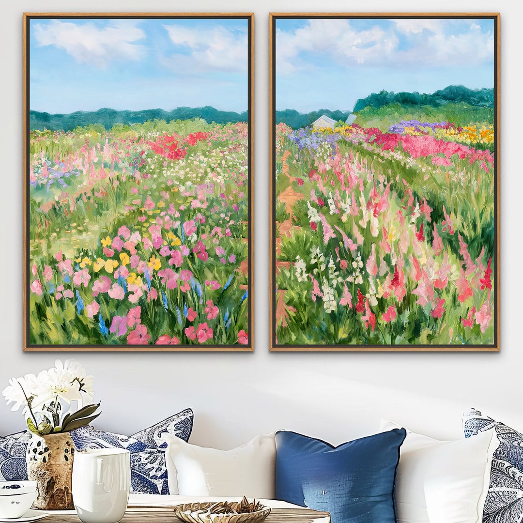 Wildflower Landscape Framed Canvas Print Set of 2: Nature Wall Art - Etsy