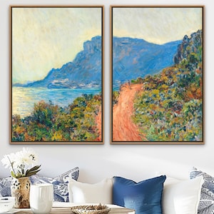 Claude Monet Framed Canvas Print Set of 2: Landscape Nature Wall Art