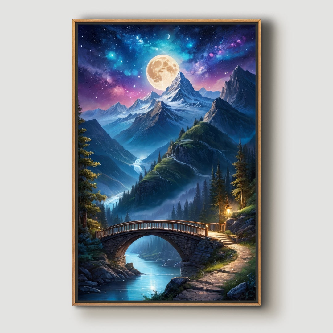 Mountain Moon Canvas Print: Framed Landscape Wall Art - Etsy
