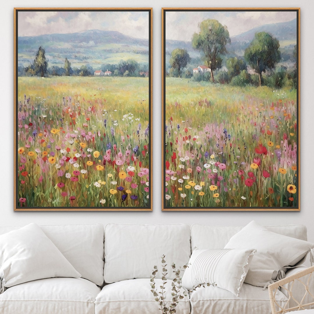 Wildflower Landscape Canvas Print Set of 2: Framed Nature Wall Art - Etsy