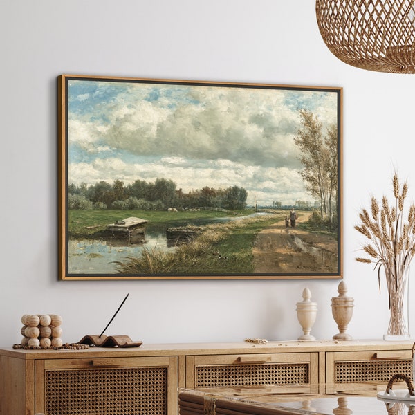 Vintage Landscape Oil Painting Art Print: Framed Nature Gallery Wall Art