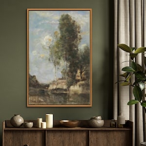 Landscape Oil Painting Wall Art, Vintage Nature Framed Large Gallery Art, (with hanging kit)