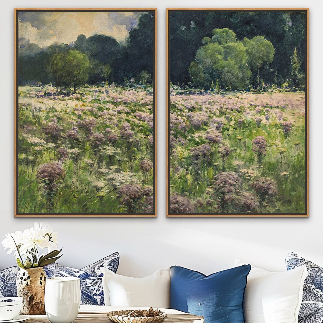 Wildflower Landscape Framed Canvas Print Set of 2: Nature Wall Art - Etsy