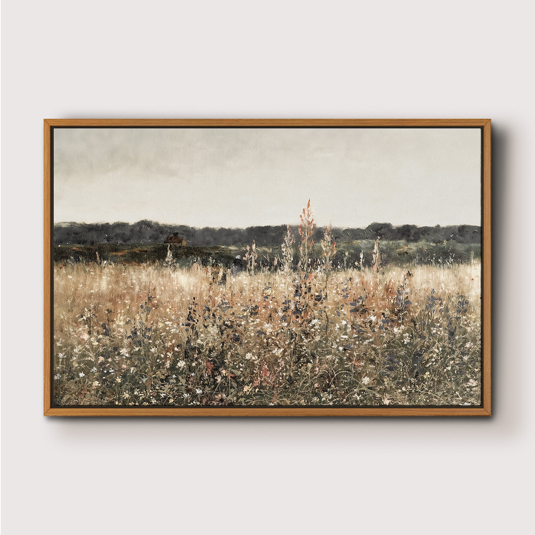 Wildflower Field Landscape Art Print: Framed Canvas Wall Decor - Etsy