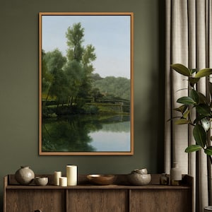 Countryside River Landscape Art Print: Vintage Nature Wall Decor