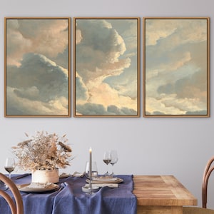 Study of Clouds with a Sunset near Rome Set Of Three Wall Art Print, Nature Framed Large Gallery Art, Modern Painting for Living Room