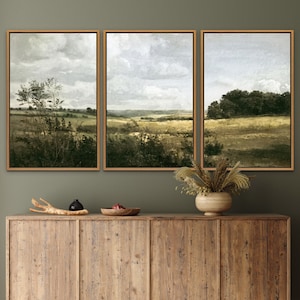 Vintage Landscape Art Print Set of 3: Framed Gallery Wall Decor