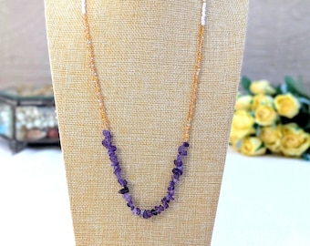 Collier bohème en cristal d'améthyste : bijoux en pierre naturelle et perles de verre