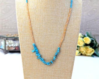 Collier bohème bleu turquoise et éclats : bijoux en pierre naturelle et cristal