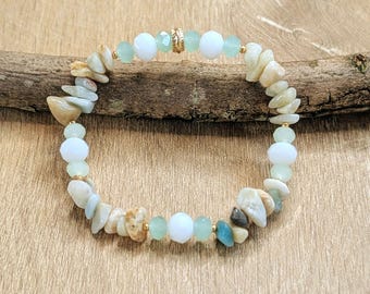 Bracelet en quartz cyan, cristal de verre. Bracelet en pierre naturelle