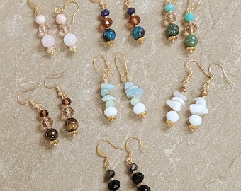 Boucles d'oreilles pierres naturelles pingente. Boucles d'oreilles bohèmes