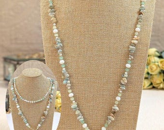 Collier bohème en cristal de quartz cyan : pendentif en pierres précieuses fait main