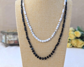 Collier en pierres naturelles, perles d'argile et de cristal, bijoux bohèmes en pierres précieuses.