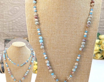 Collier avec pendentif en jaspe impérial et cristal de verre