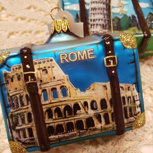 Rome Italy Suitcase Blown Glass Ornament