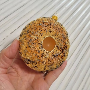 Everything Bagel with Cream Cheese Blown Glass Christmas Ornament Decoration