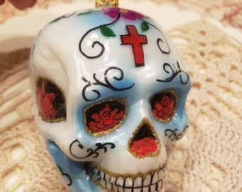 Mexican Skull Blown Glass Christmas Ornament Decoration