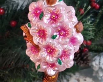 Cherry Blossom Flower Blown Glass Christmas Ornament Decoration