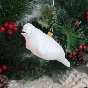 Beluga Whale Blown Glass Christmas Ornament Decoration