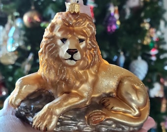 Lion Resting Blown Glass Christmas Ornament Decoration