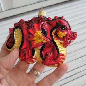 Red Asian Dragon Blown Glass Christmas Ornament Decoration