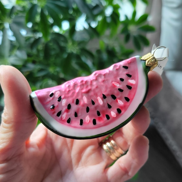 Watermelon Wedge Fruit Blown Glass Christmas Ornament Decoration