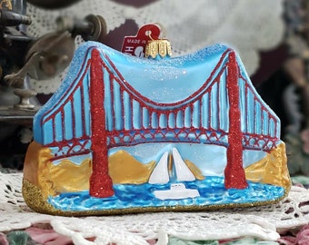 Golden Gate Bridge California Blown Glass Christmas Ornament Decoration