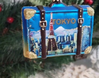 Tokyo Japan Suitcase Blown Glass Ornament