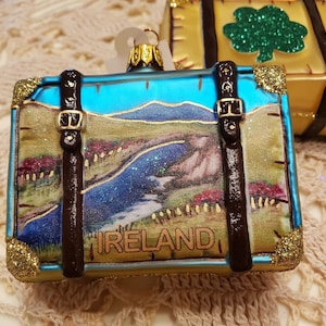 Ireland Suitcase Blown Glass Christmas Ornament Decoration